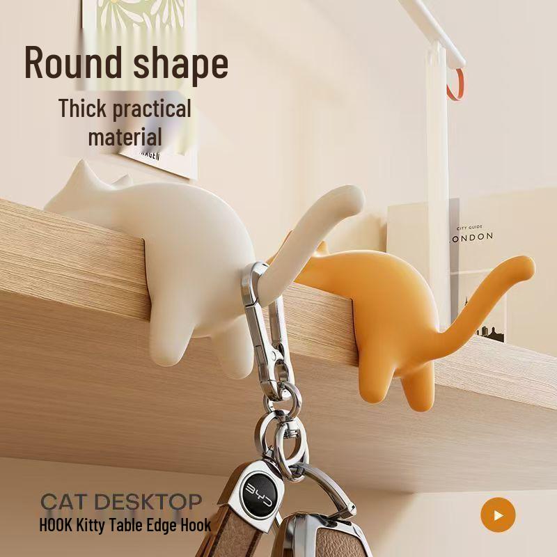 Cute Cat No-Drill Backpack Hanger for Desks