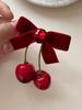 Designer Red Cherry Cloth Bow Hair Clip Sweet Women Fashion Double Layer Barrettes Lolita Headdress Female Korean Cute Velvet Ribbon Hairpin Girl