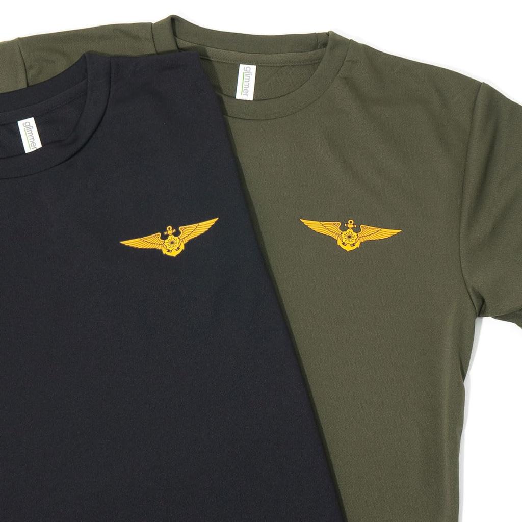 Fuji Uniforms Self-Defense Forces T-Shirt (Left Chest Wing Mark) JMSDF Military Aviation Emblem Wing Mark Dry 100% Polyester (ODxSLV, LL)