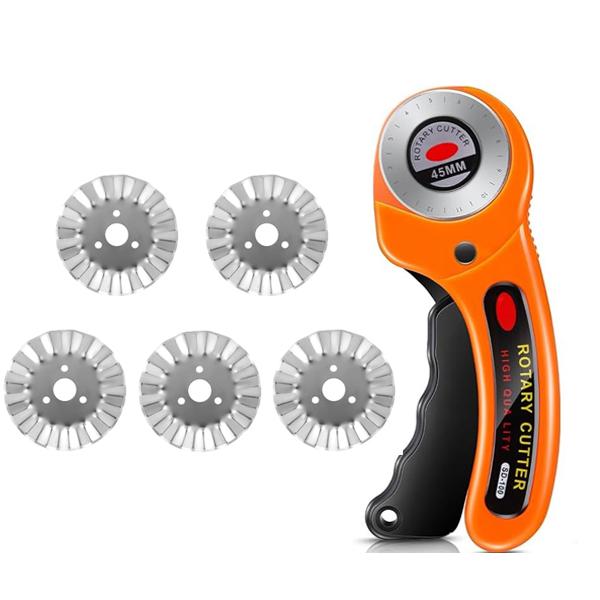 45mm Rotary Cutter with 5 Replacement Blades Fabric Cutter with Safety Lock for Sewing Fabric Leather Quilting Perforating Tool