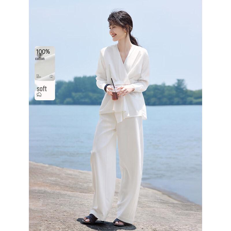 XWI Women s Pleated V-Neck Cotton Shirt L