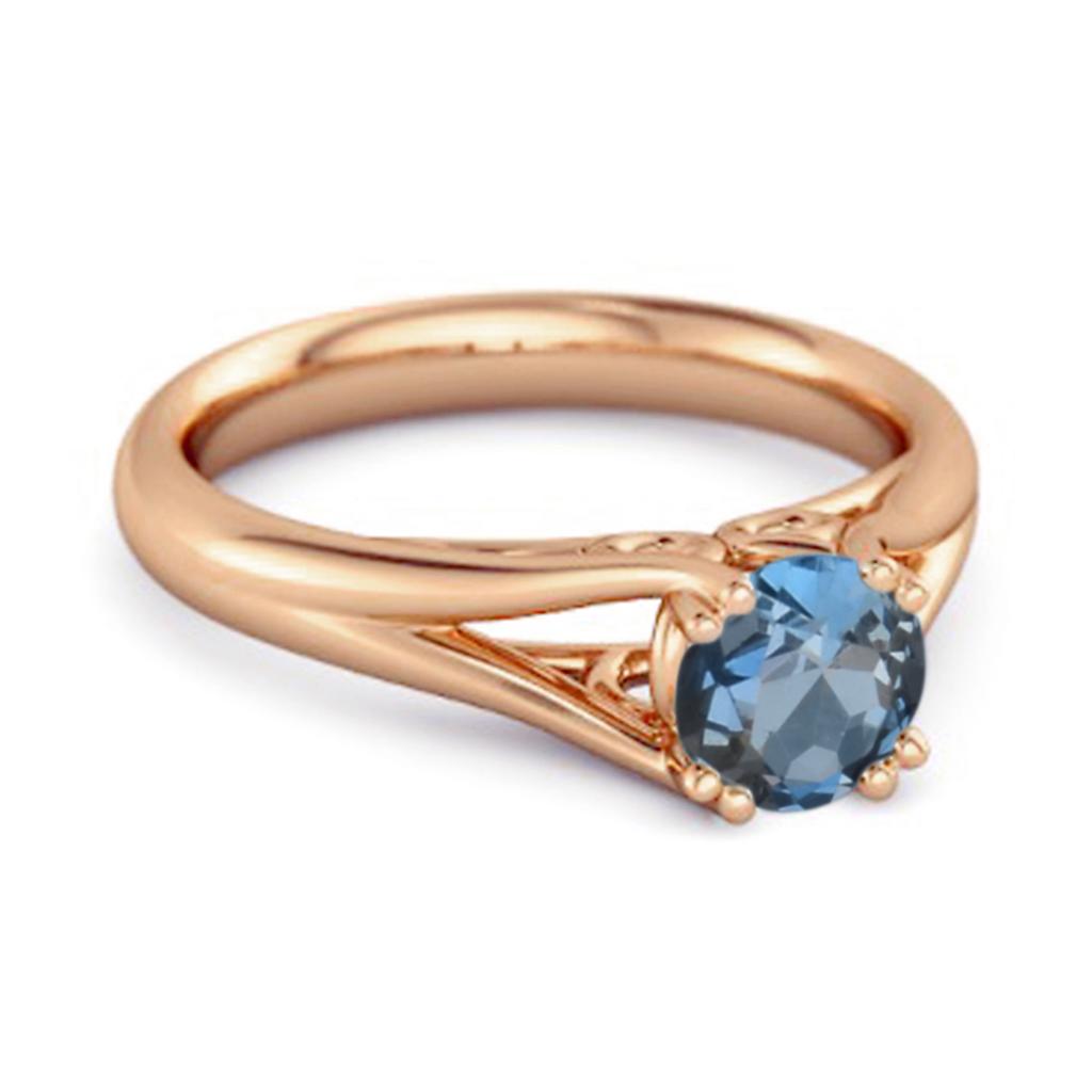 London Blue Topaz Elegant Bypass Solitaire Ring - 925 Sterling Silver Rose Gold Vermeil