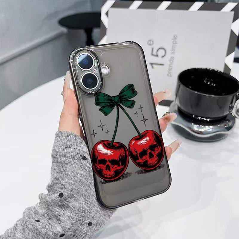Cherry Skull Transparent Phone Case for iPhone 13, 14 Pro, 15, 16 Pro Max & 17