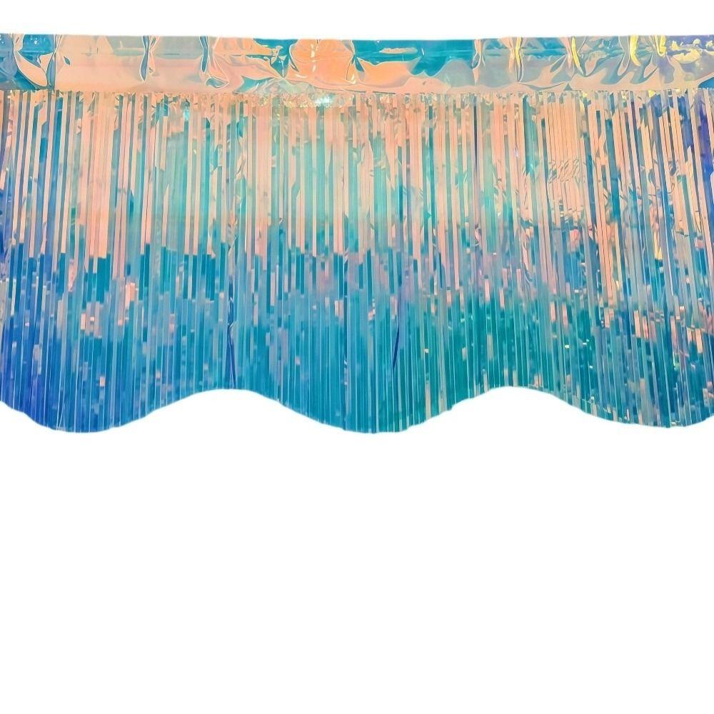 Laser Blue Wave Banner 38x300CM Backdrop Curtains Party Decoration Rain Silk Curtain  Shopping Mall