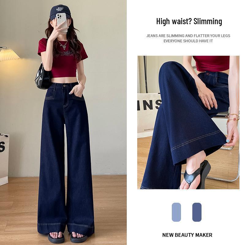 

Women s High Waist Denim Blue Flare Jeans - Spring/Autumn 2026, Slimming Loose Wide Leg Trumpet Pants Extra Small