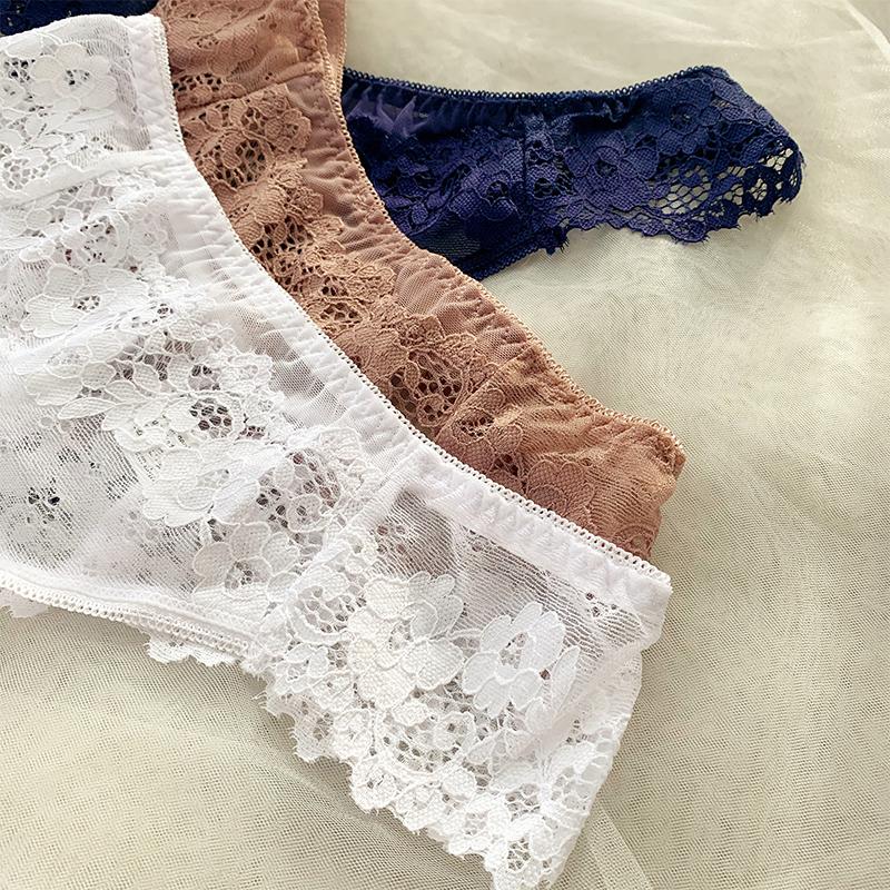 Sexy Panties Women Lace Low-waist Solid Sexy Briefs Embroidery Thong Transparent Hollow Out Underwear Female G-String