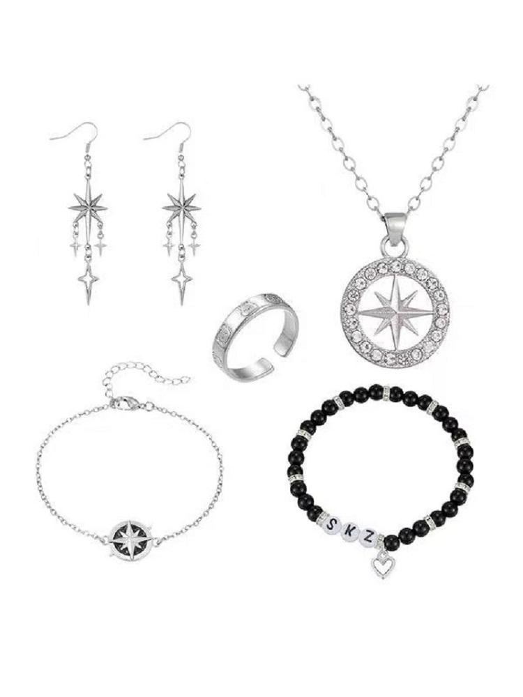 K-Pop Stray Kids Skzoo Star Retro Bracelet Punk Dark Octagonal Star Falling Alloy Earrings No Earholes Versatile Fashion