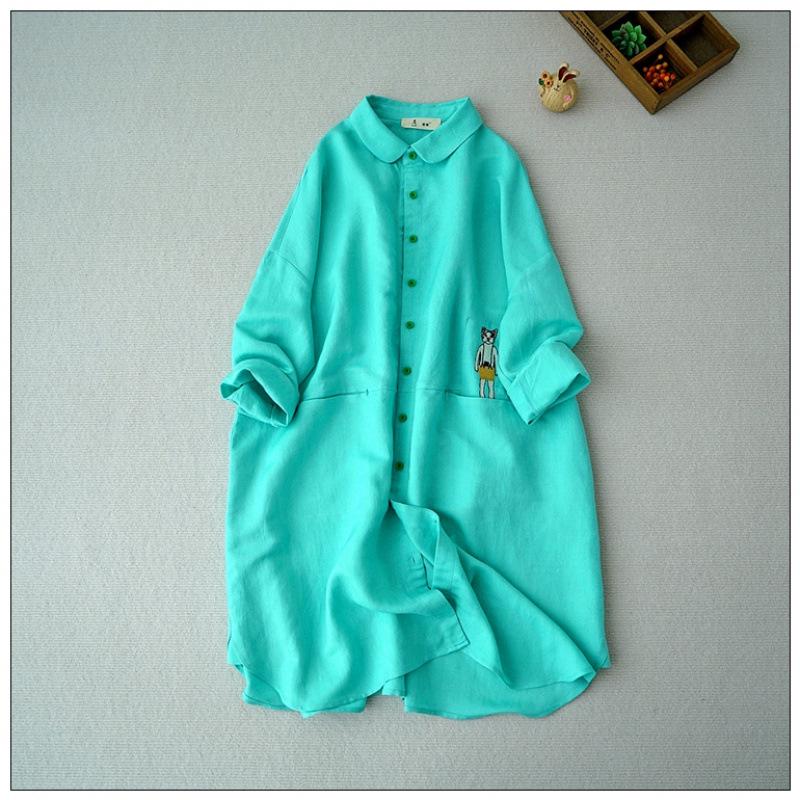

2026 Spring Women s Linen Solid Color Versatile Long Sleeve Lapel Cardigan Windbreaker Jacket XXL зелёный