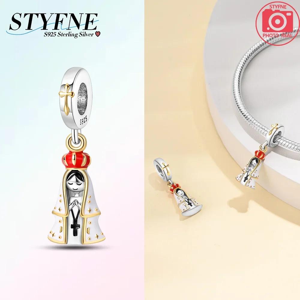 Authentic Blue Doll Girl Pendant Angel Religious Cross Bead Charms Compatible With Bracelets Copper Women Diy Fine Gift Necklaces Accessory Set
