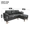 L-Shaped Corner Sofa, 3-Seater with Storage Chaise Longue, Left/Right Assembly, USB/Type-C Port, Pocket, Armrest Cushions, Chenille Fabric,Grey
