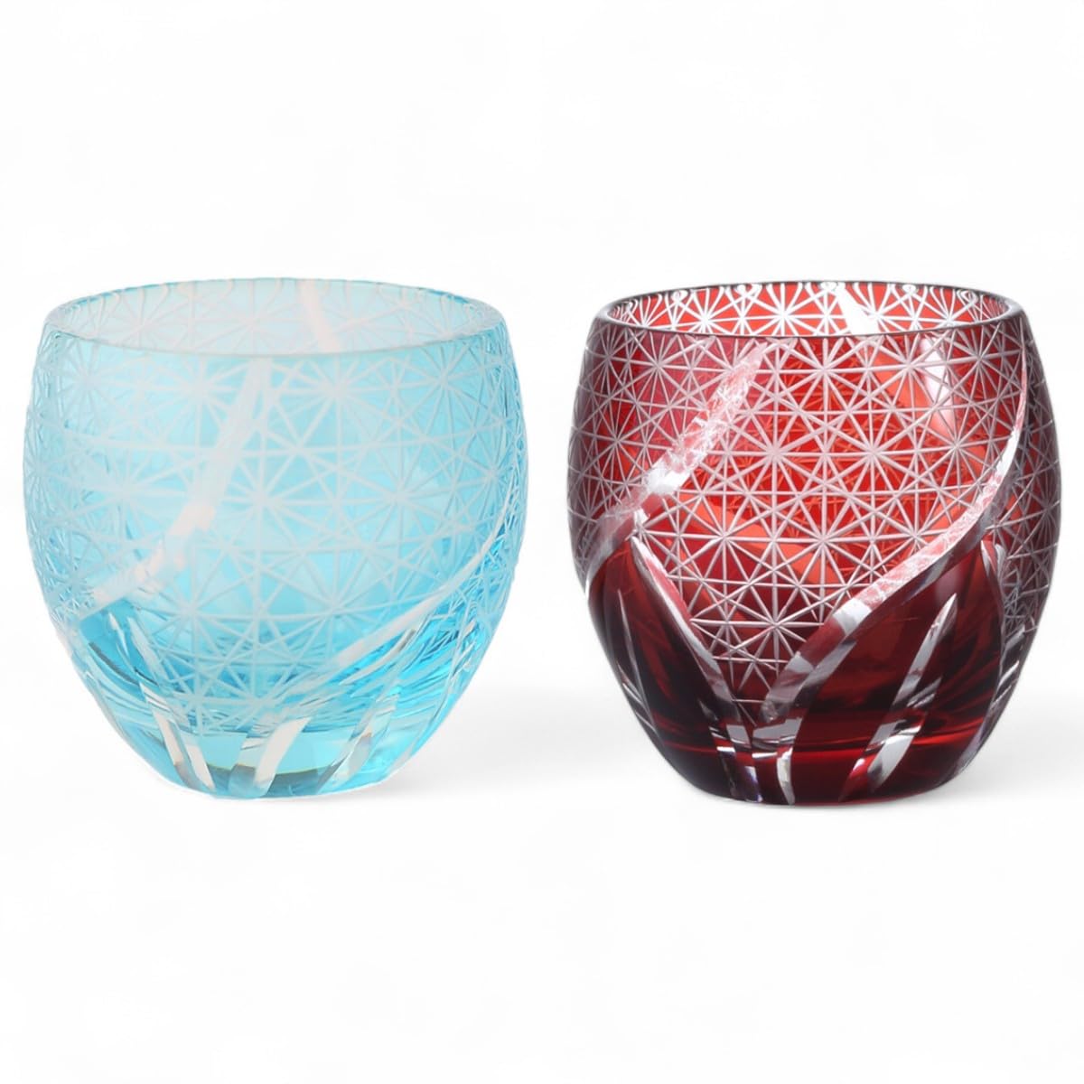 

Mizukage Kiriko Pair of Glasses for Cold x Ranbori Komon Aqua Bishou J-kitchens Egg-Shaped Sake, 5.5 5.9cm, 100cc, (Small Pattern) & Red, (Current