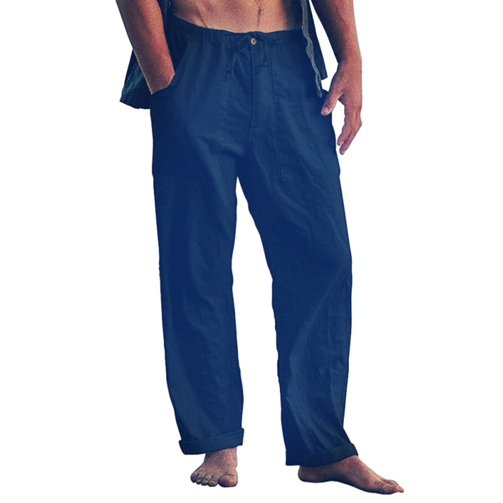 

Мужская мода однотонные тонкие свободные повседневные брюки с завязками на талии и карманами XXXL тёмно-синий