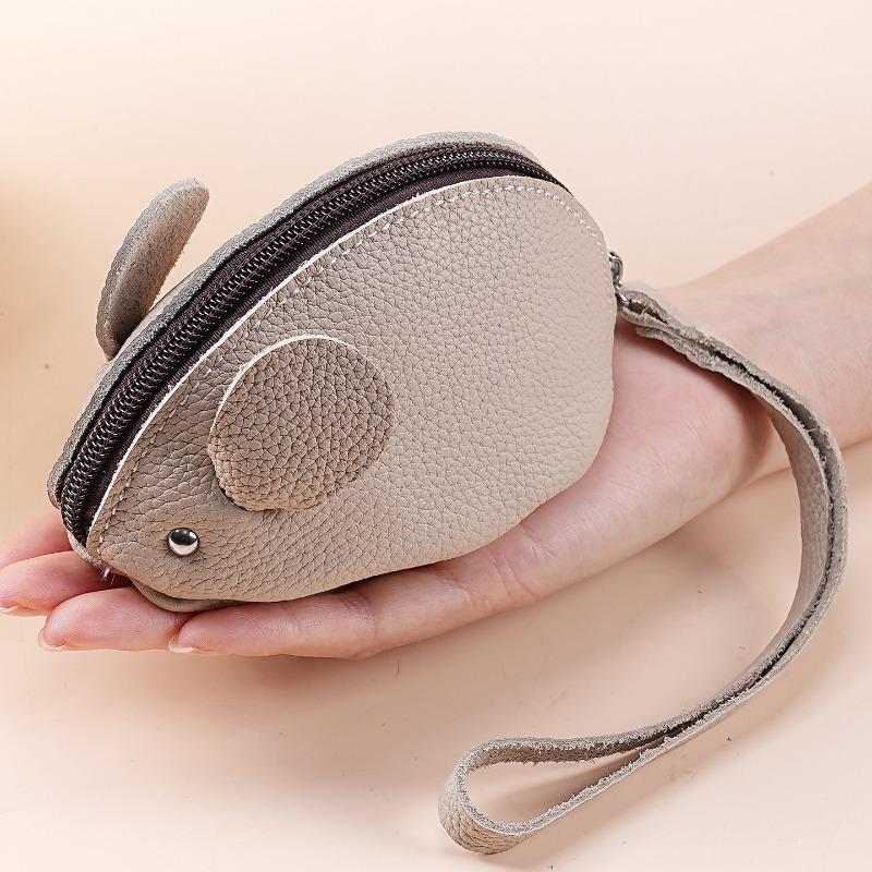 Creative Mouse Leather Change Bag Women's Cartoon Cute Hand Holding Mini Bag Key Coin Zipper Storage Bag