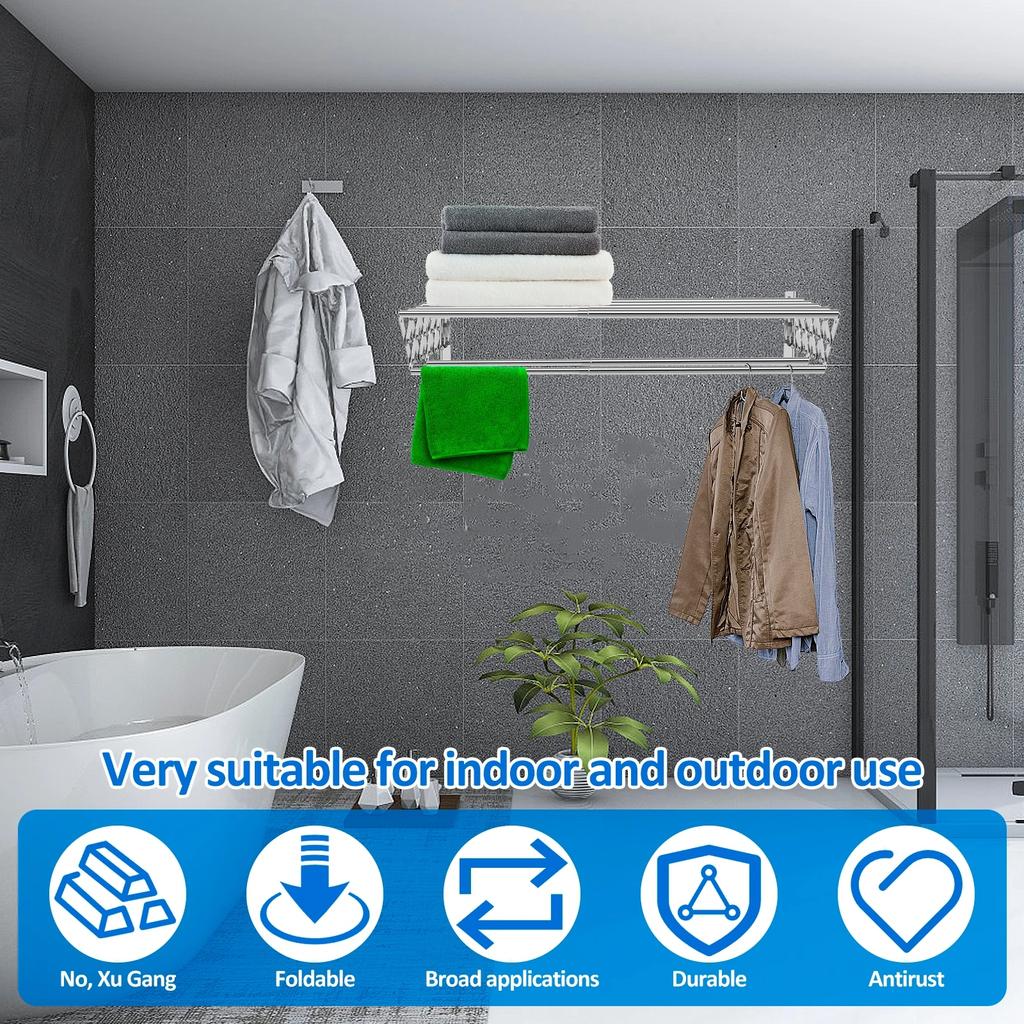 Stainless Steel Wall Mounted Clothes Drying Rack Accordion Retractable Drying Rack Towel Clothes Horse For Balcony Bathroom