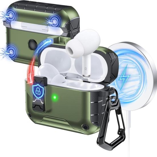 2Pcs Earbud Protective Case for AirPods Pro 3 Charging Case Shockproof Wireless Earphone Cover Protector Shell Skin with Safety Lock Phone Holder