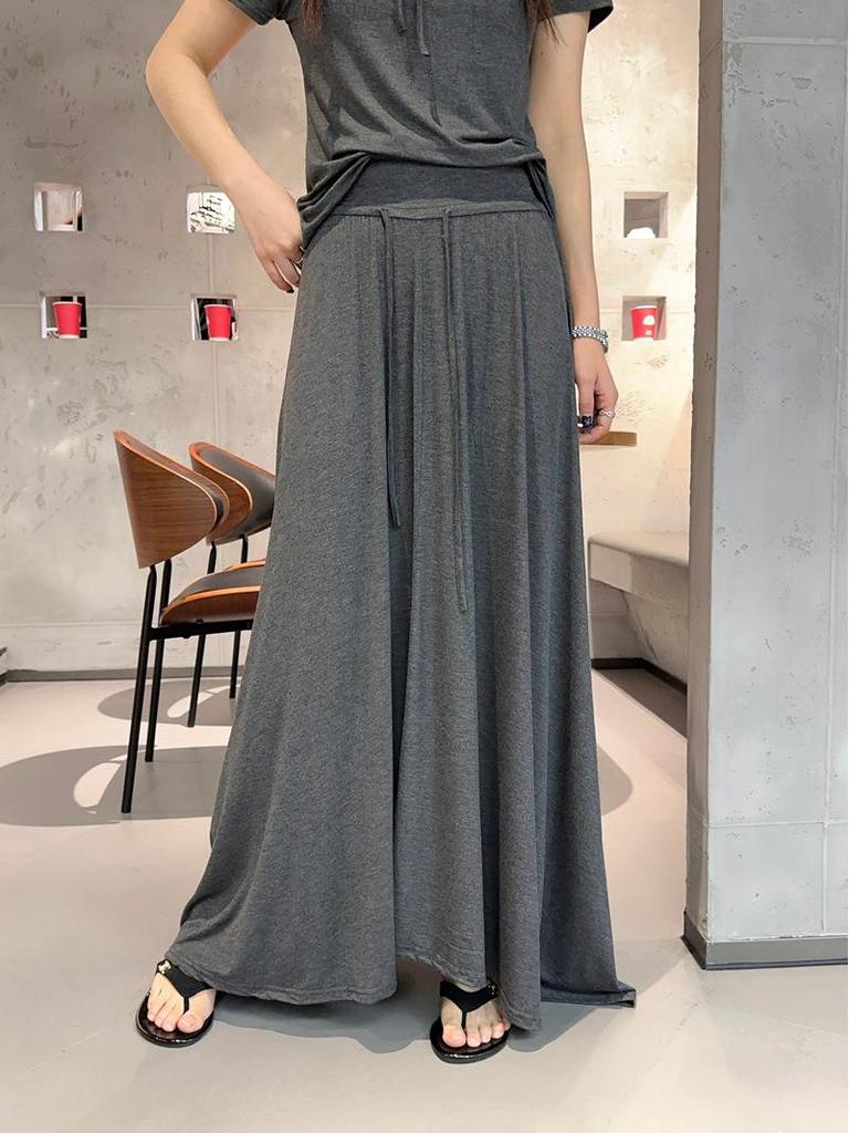 Spring & Summer Modal Tie-Up Round Neck Tee & Drawstring High Waist Long Skirt Set