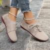 Brown Round Toe Flats Shoes Women Faux Suede Lace Up Flat Shoes for Woman Plus Size 43 Soft Walking Casual Shoes Female