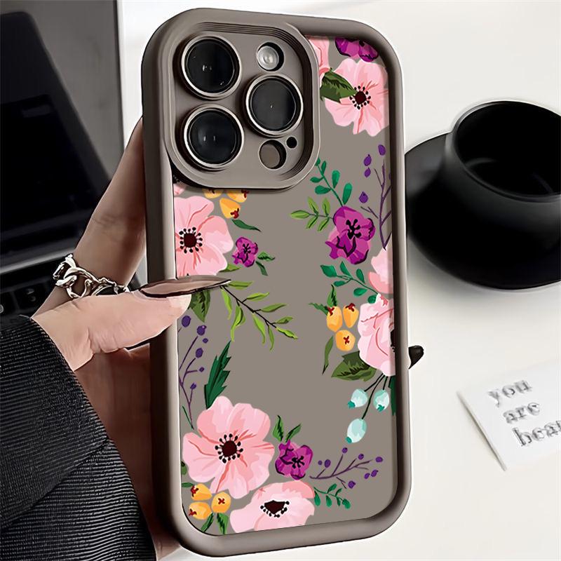Luxury Floral Print TPU Matte Case For iPhone 16 Pro Max 15 Pro 14 13 12 11 XS XR 8 7 Soft Silicone Shockproof Phone Cover