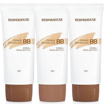 Derma House Natural Sun BB Cream - BB Fleckenabdeckung mit guter Deckkraft, Hauttonkorrektur, 50ml, 3 Stück