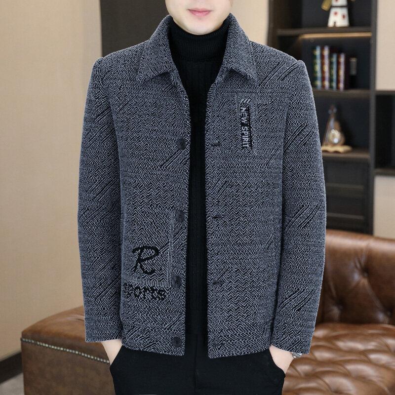 Spring and Autumn Woolen Short Jacket Men's Lapel Thin Jacket Handsome Casual Top