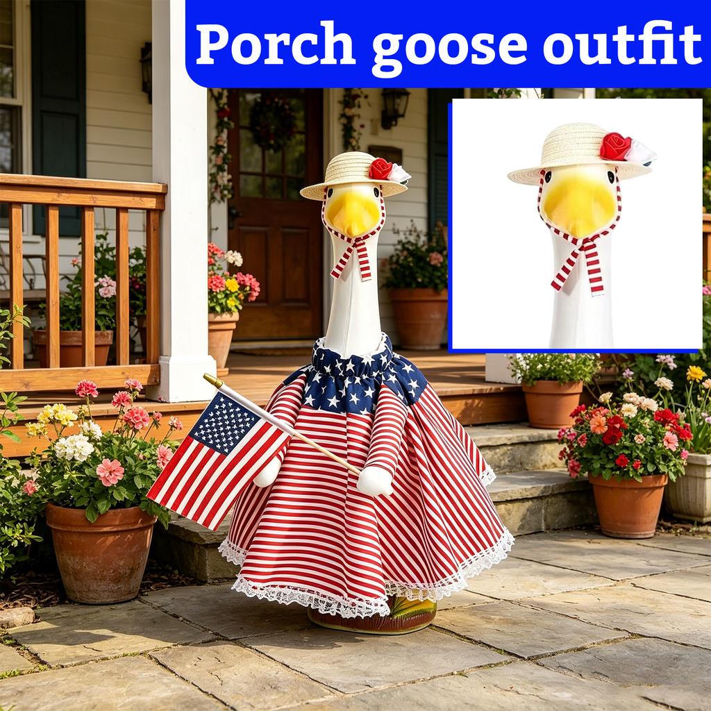 Outdoor Goose Statue with Dress and Hat Porch Decoration Lawn Ornament Patriotic Garden Figurine for Yard Display and Seasonal Use