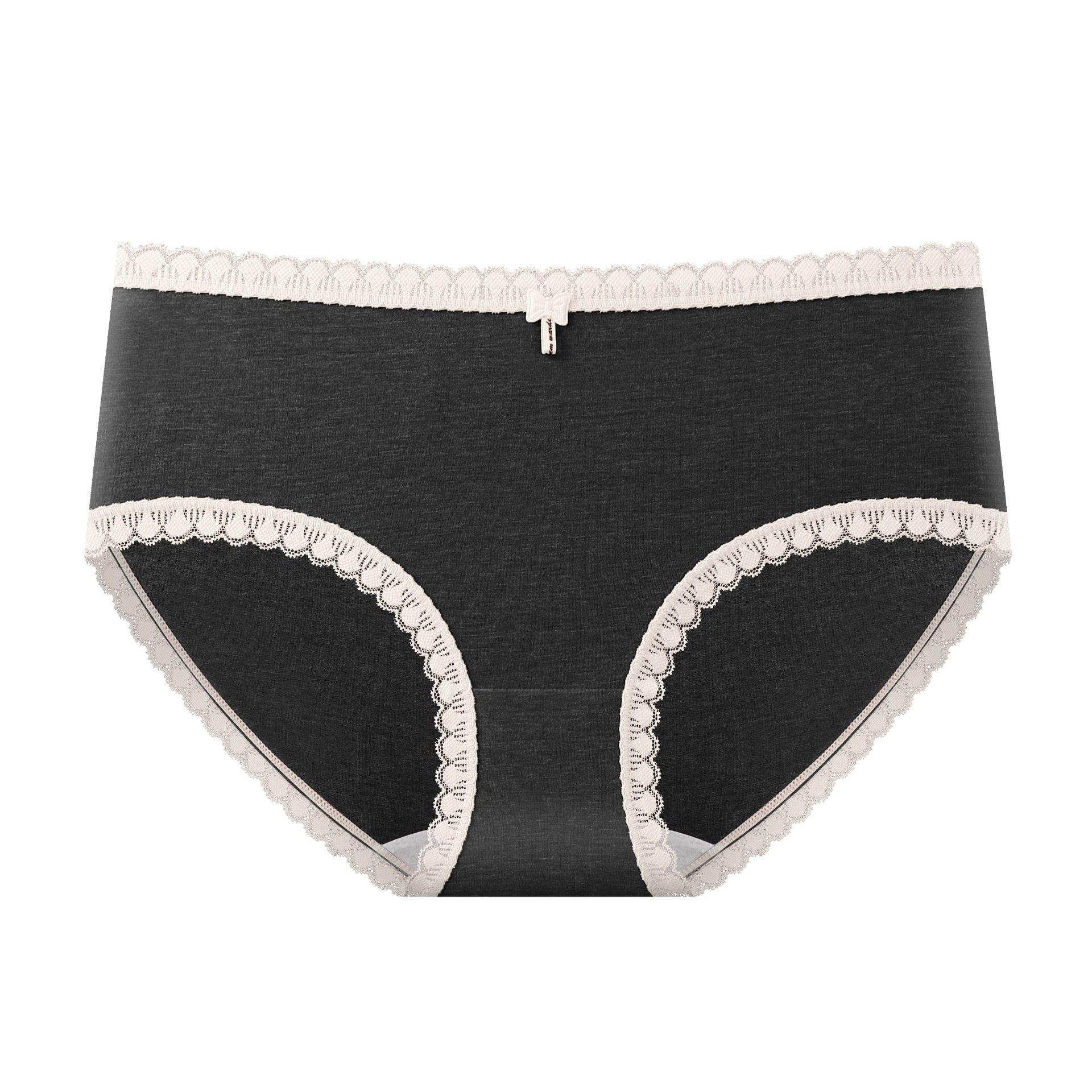 

Women s Mid-Waist Breathable Lace-Trim Cotton Antibacterial No-Pinch Triangle Panties for Teens L чорний