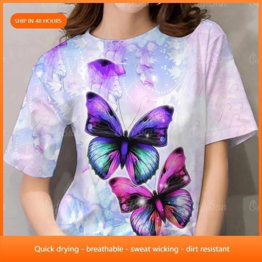 

Short Sleeve Casual T-Shirt with 3D Printed Butterfly Design 6XL