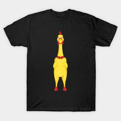Camiseta Negra Estampada para Hombre Juguete de Pollo de Goma Impresión en Papel de Transferencia Sin Corte Camiseta de Algodón