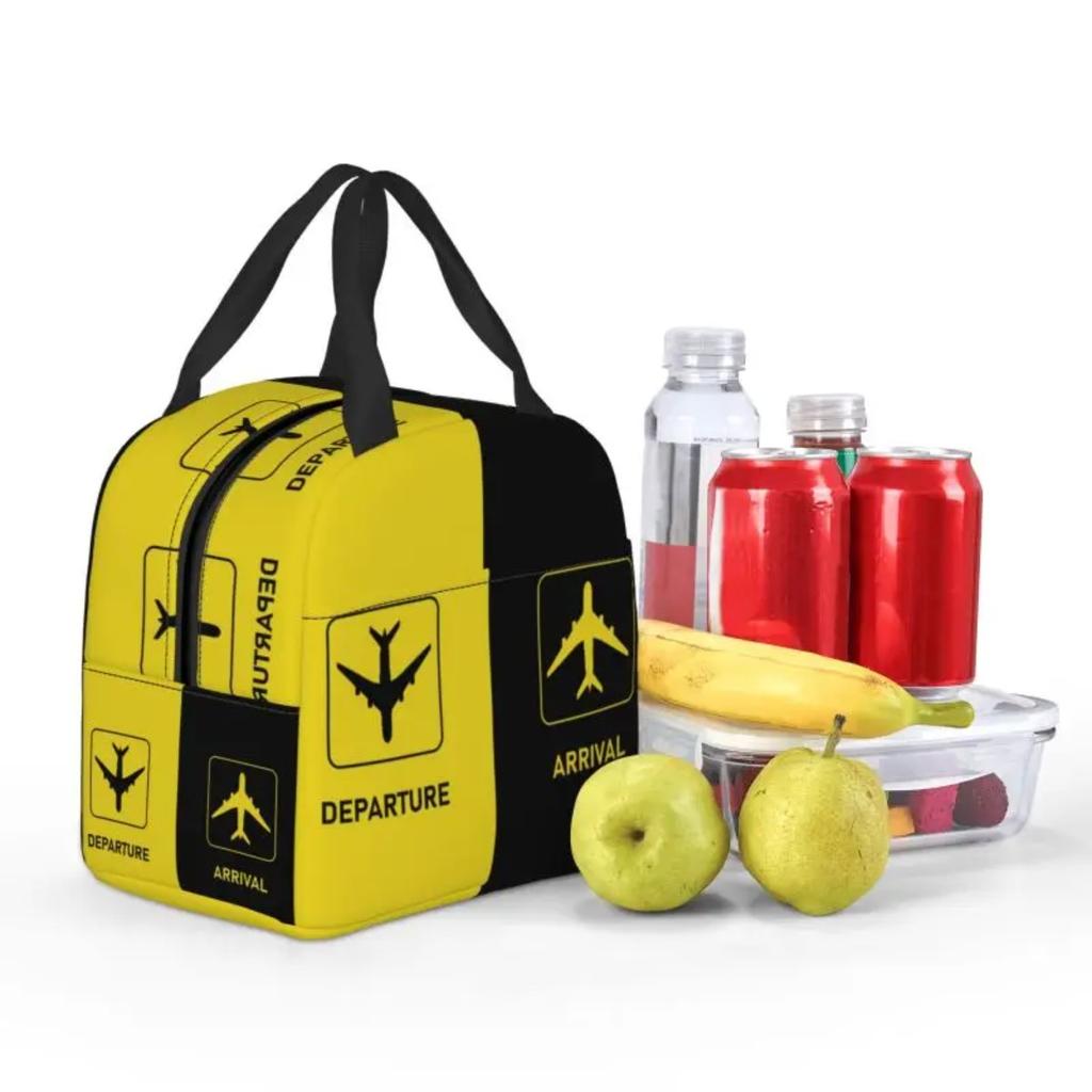 Aviation Arrival Departure Thermal Insulated Lunch Bag Aviator Airport Plane Portable Lunch Tote for Picnic Storage Food Box