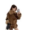 Korean High-End Coffee Plush Patchwork Winter Coat for Women - Versatile, Slimming, Woolen, New Arrival
