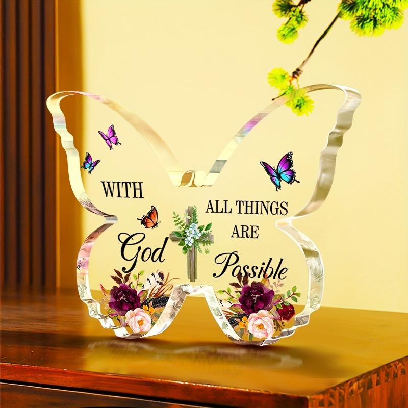 2D Flat Inspirational Bible Verse Acrylic Butterfly Plaque, Scripture Design, Suitable for Wall Decoration, Porch, Room, Villa, Accents Home, Hallway,