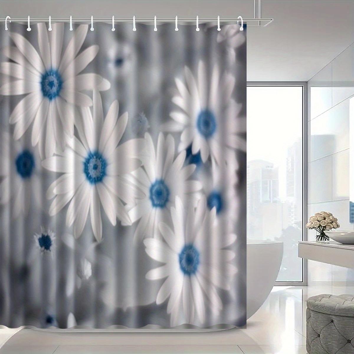 

White Chrysanthemum Print Shower Curtain - Artistic Floral Design, Durable Polyester, Machine Washable, All-Season Bath Decor W60H190(CM)-1 Pcs