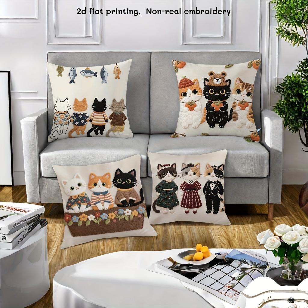 1/4pcs Autumn Farmhouse Cat Throw Pillow Covers, Cute Kitten Decorative Pillow Cases for Sofa Couch Bed Cushion Cover