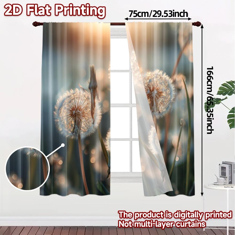 2pcs, 2D FLAT PRINTING Curtains (Without Rod) Dandelion Glow(1) Pattern Modern Curtains Durable Polyester Curtains Room Decor