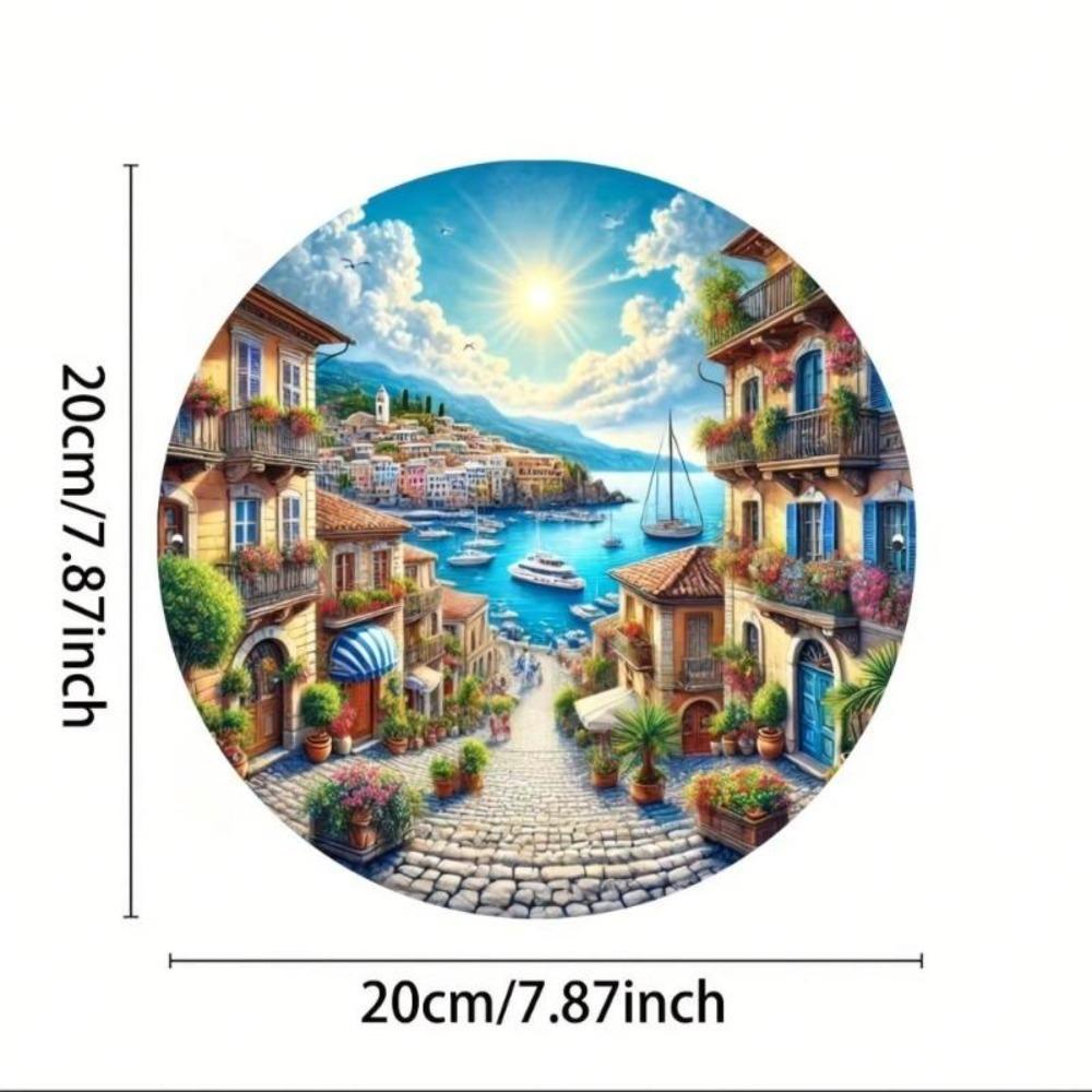 Fairy Tale Village Round Iron Wall Art 8 Inch Metal Panel Home Decor