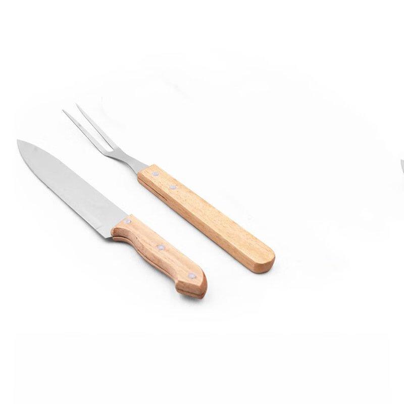 ZISIZ BBQ Rubber Wood Knife & Fork Set