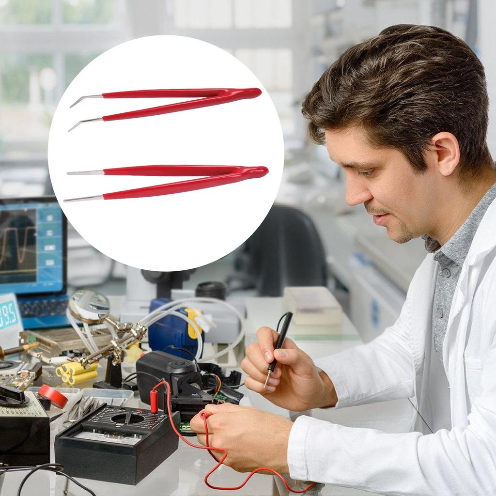 Insulated Stainless Steel Tweezers Non Conductive Grip Anti Static Workshop Tweezers for Electronics Repair and Lab Use