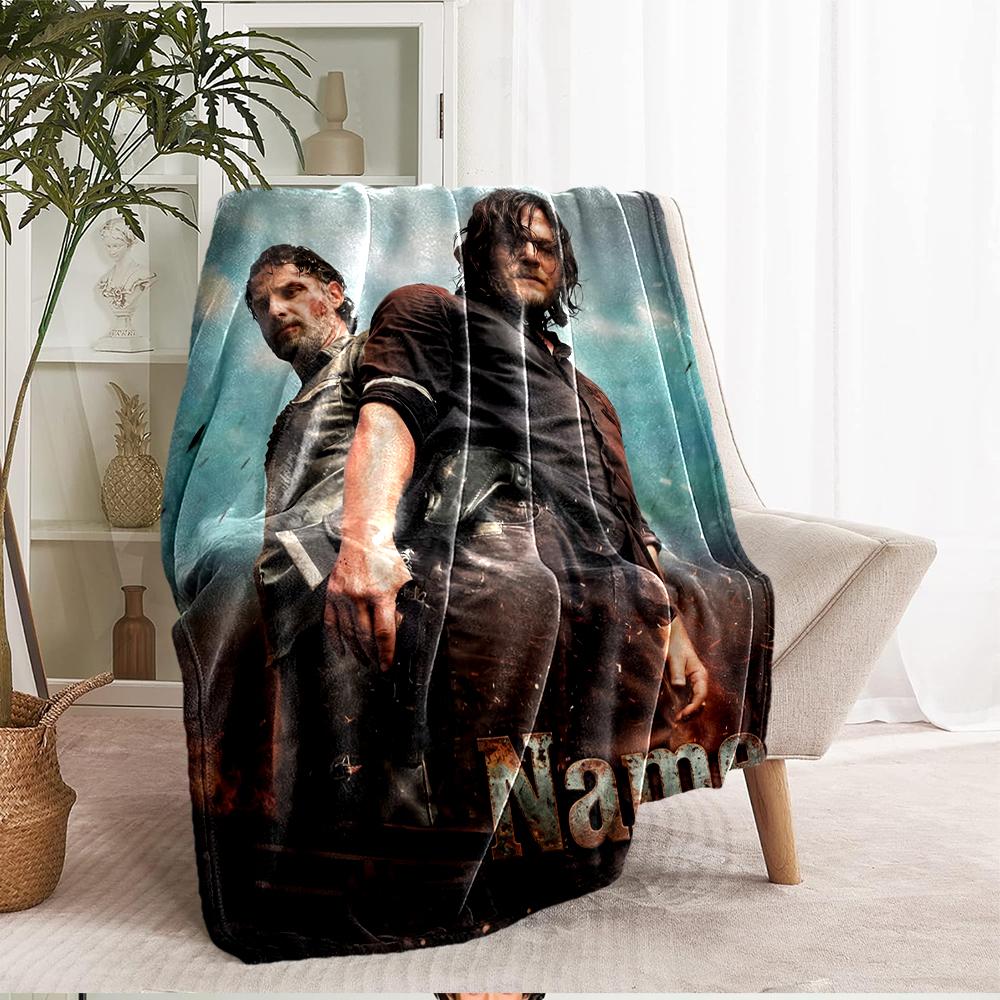 Custom Name Daryl and Rick Theme Printed Blanket - Perfect for Couch, Bed, Travel & Outdoor Use | Machine Washable, Cozy & Durable.