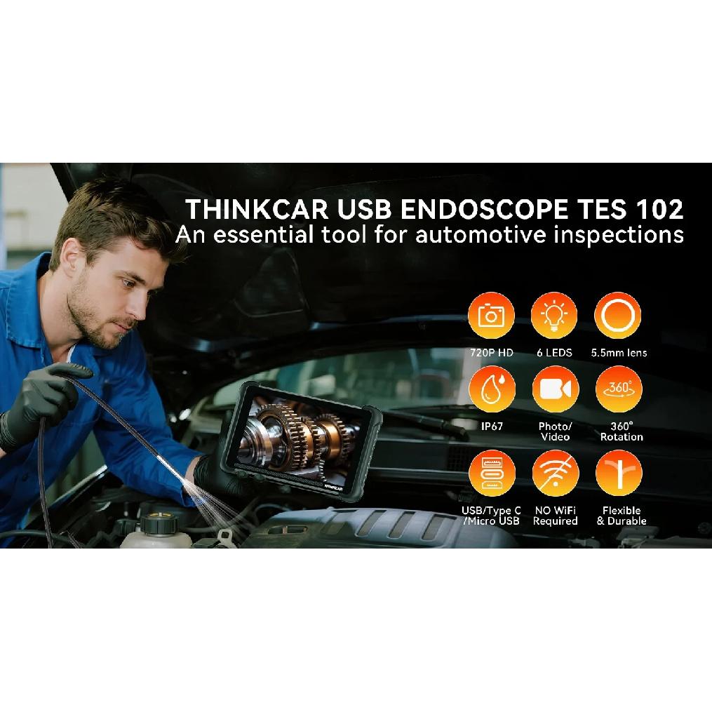 THINKCAR TES102 Telecamera Endoscopio di Ispezione Video USB con Luce LED Impermeabile Strumento Diagnostico Auto Per MUCAR 892BT 689BT