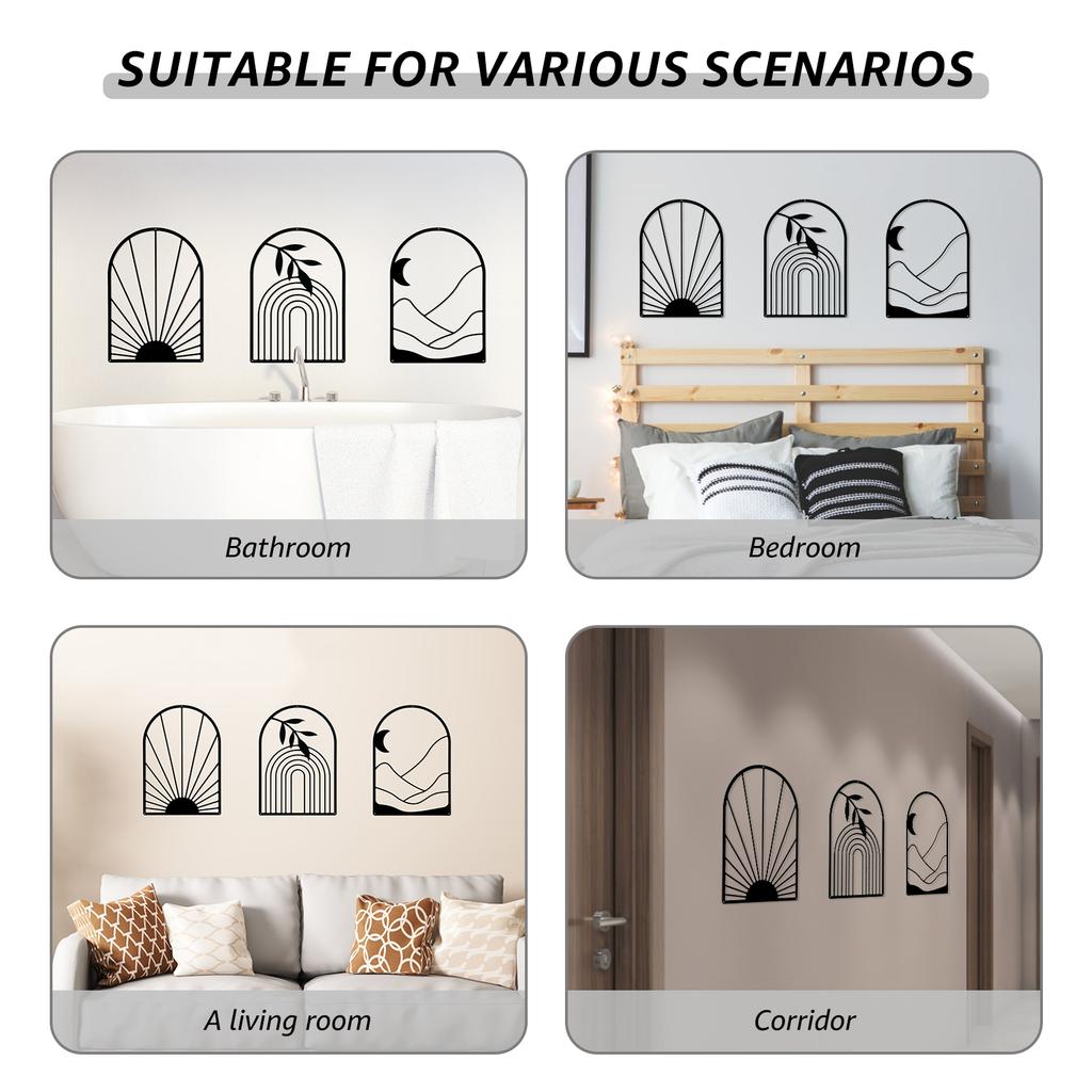 3Pcs Black Metal Wall Decor Decorative Metal Wall Art Decor Rustproof Line Metal Wall Art Artistic Minimalist Wall Decor Metal