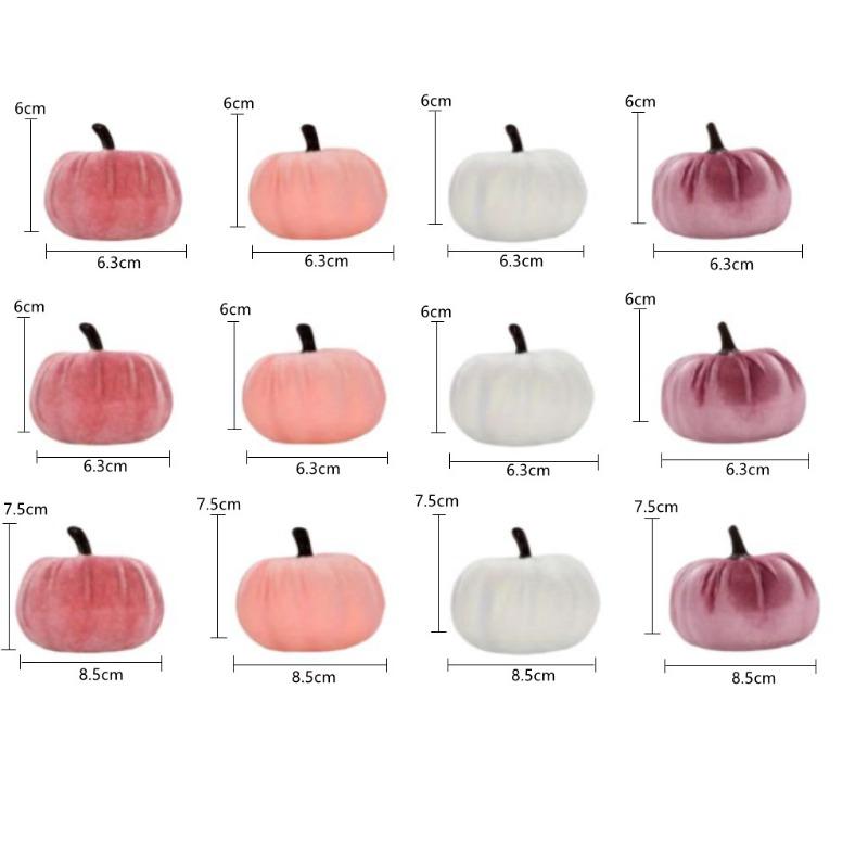 12pcs/set Velvet Plush Pumpkin Set Pink Simulated Decor for Halloween Christmas Velour Decorative Models Decorative Supplies