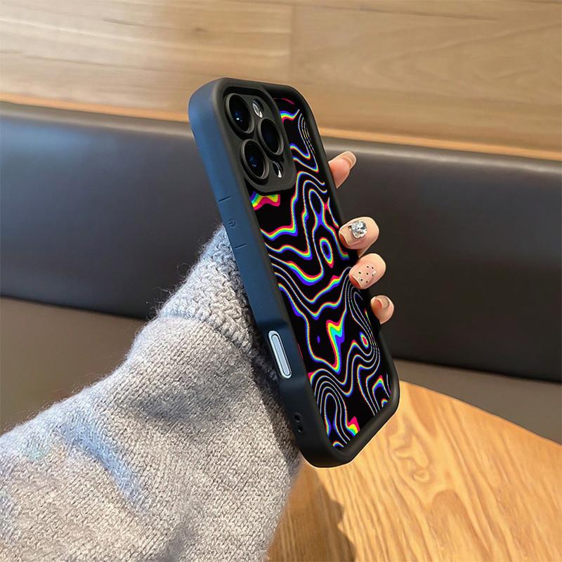 Black Fluorescent Wavy Pattern Matte Phone Case For Samsung Galaxy S25 S24 S23 S22 S21 S20 FE Plus Ultra A15 A35 A54 A55 Cover