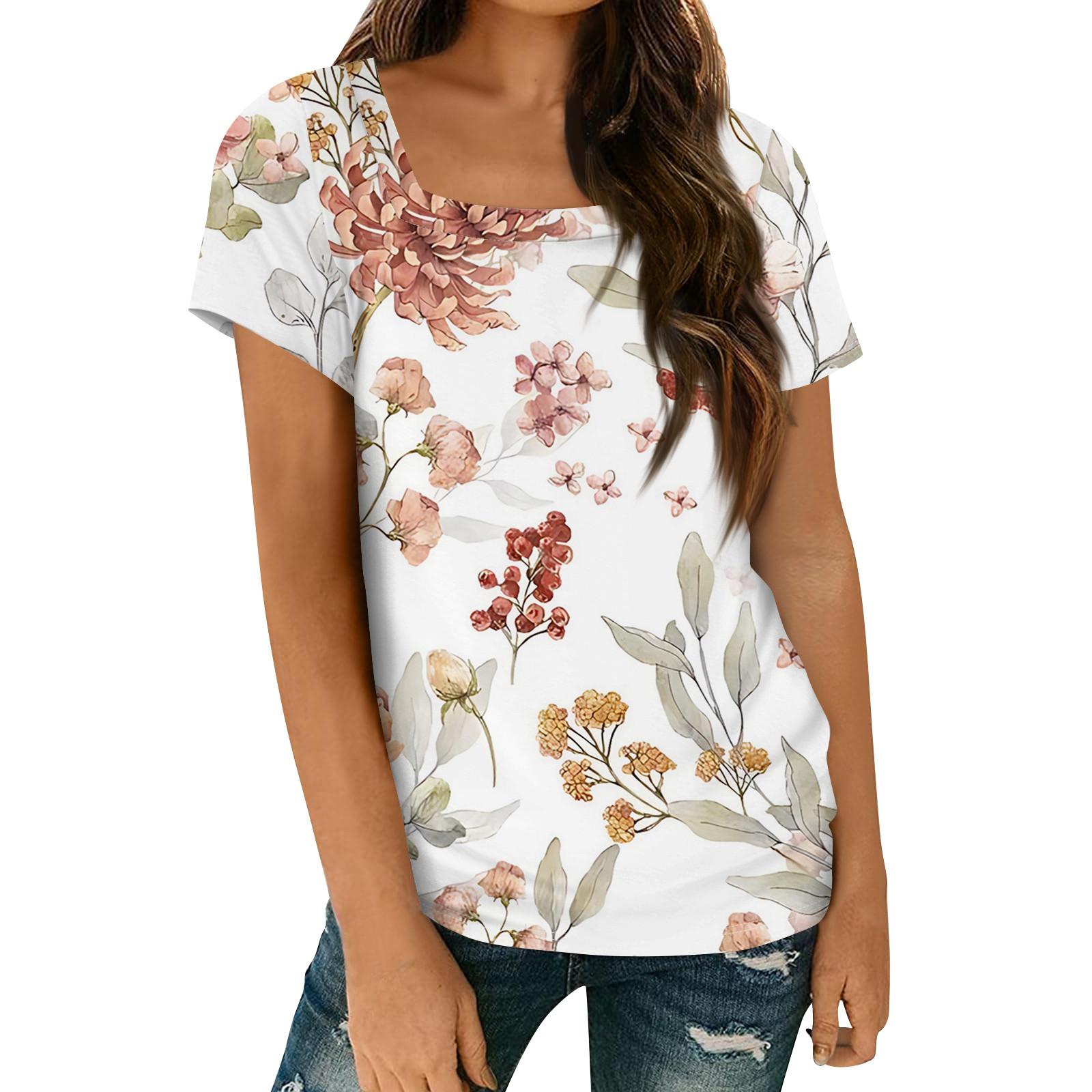 

Женские топы, весенне-летняя повседневная футболка с коротким рукавом и квадратным вырезом, базовая футболка с принтом XL белый