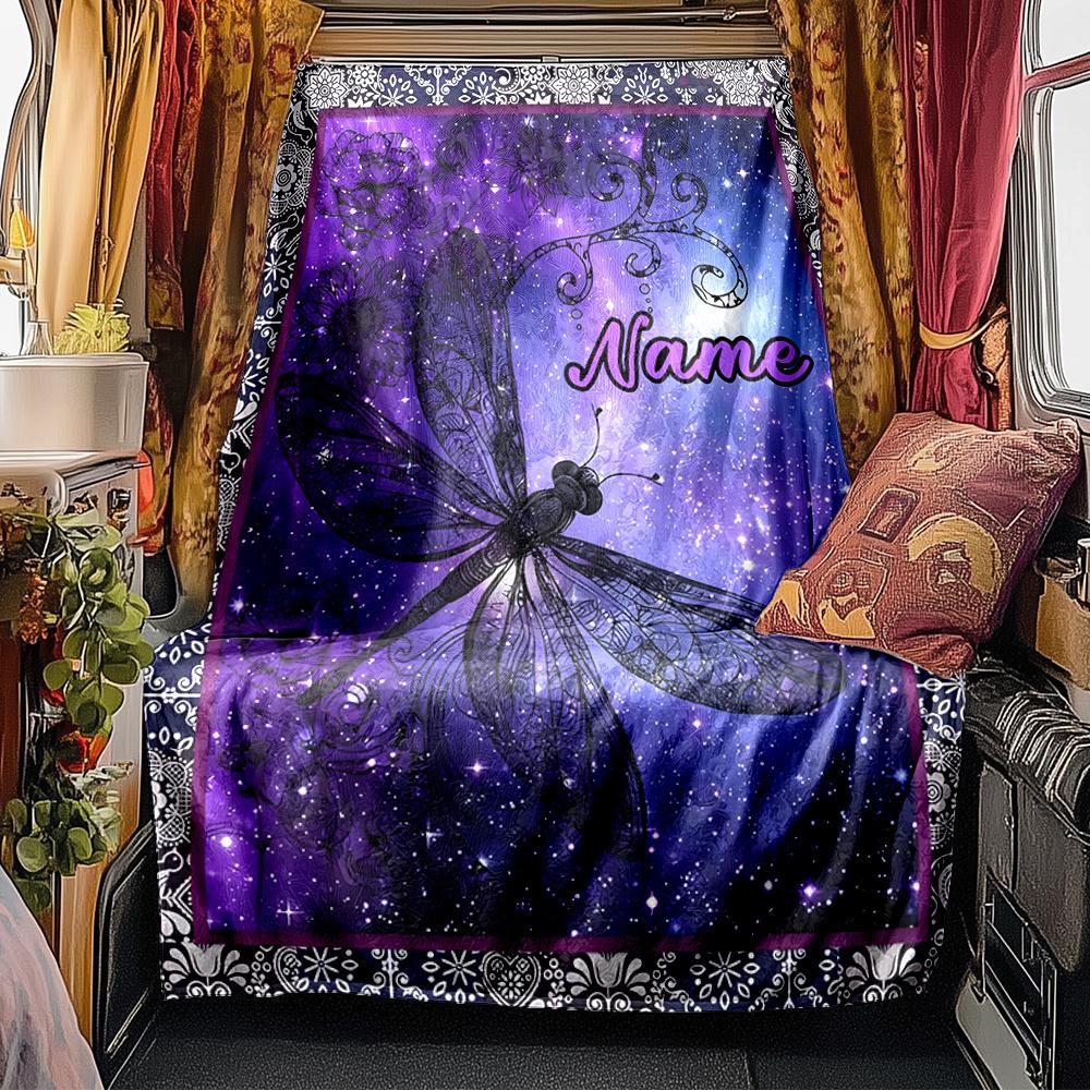 Dragonfly In Cosmic Night Sky Artwork Blanketcustomize Your Name Lightweight Comfortable And Stylish Blanket For Travel Bed Home Chair Office Sofa And