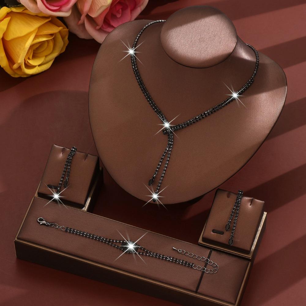 Jewelry Full Diamond Zircon Necklace Earrings Bracelet Ring Set Chain Wedding Dress Jewelry