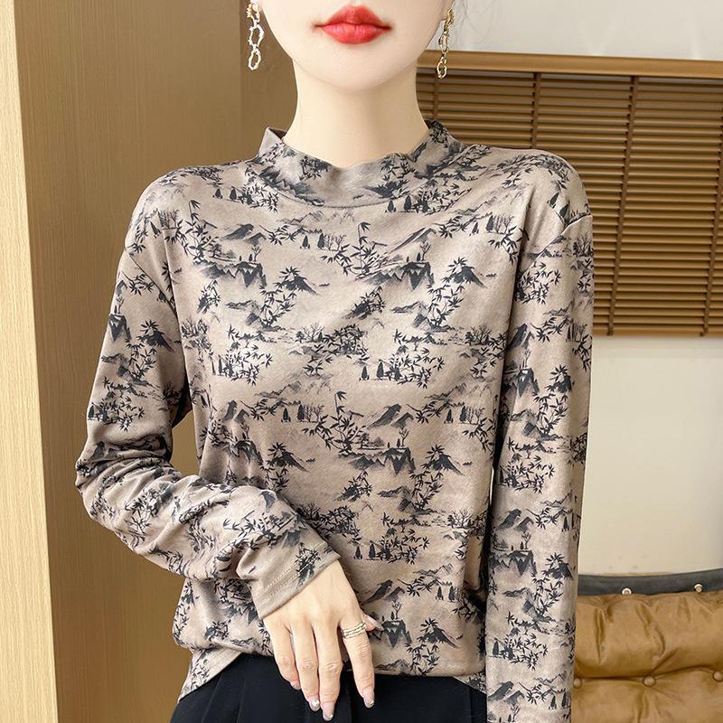 

Осенне-зимний темперамент в национальном стиле в стиле ретро со звездным бархатным принтом, теплый тонкий топ 3XL