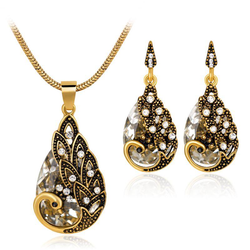 Stunning Waterdrop Blue Zircon Peacock Necklace And Earring Set Perfect For Holiday Celebrations