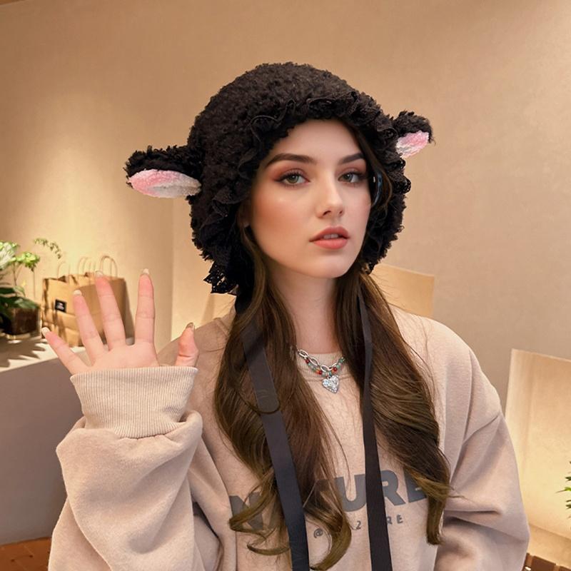 1 szt. Miękki kapelusz z rogami jagnięcymi do fotografii, różne przebrania, wygodny w podróży, uroczy, ciepły, przyjazny dla skóry, codzienny, bawełniany, słodki