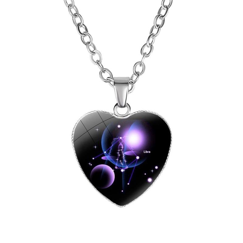 Stilvolle Frauen 12 Sternzeichen Sternbilder Zeichen Glas Herz Anhänger Halskette Geburtstag Party Schmuck Geschenk