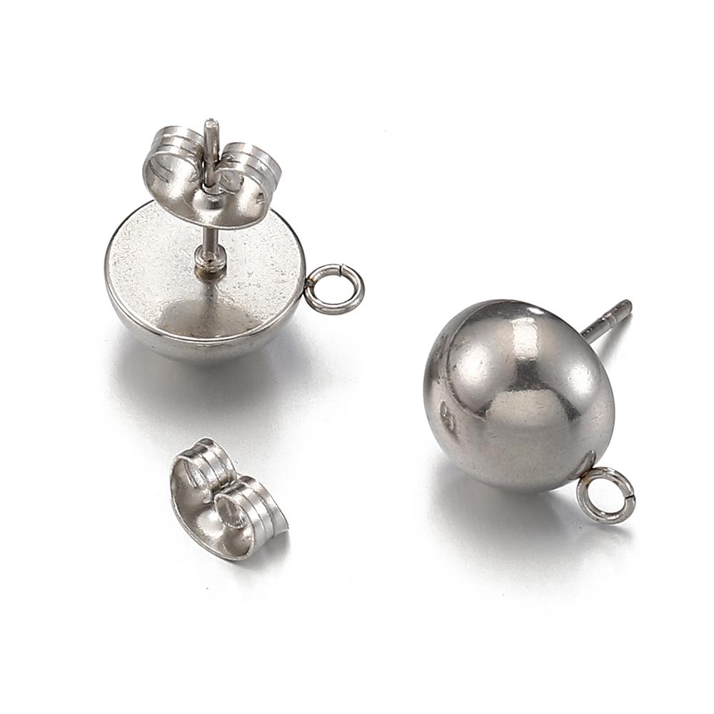 10pcs Stainless Steel Ear Studs Mushroom Ear Post with Open Rings DIY Half Ball Dangle Drop Earring Jewelry Making Accessories
